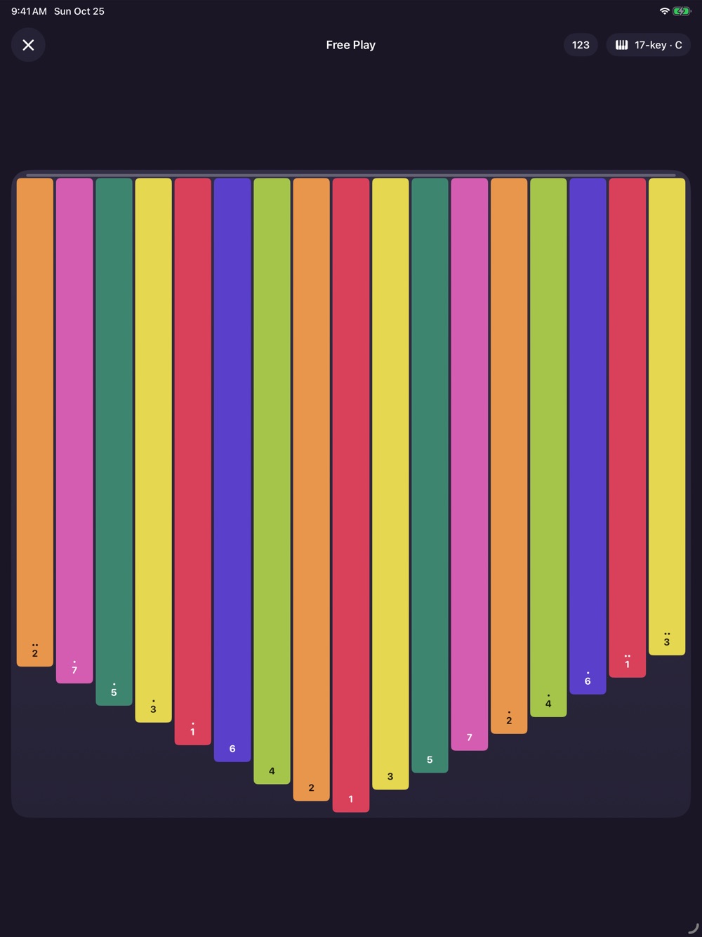 Free Play on iPad, with tall tines filling the screen